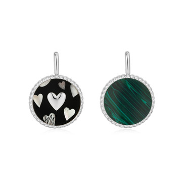 Ania Haie Heart Enamel and Lab-Created Malachite Charm Rhodium-Plated Sterling Silver