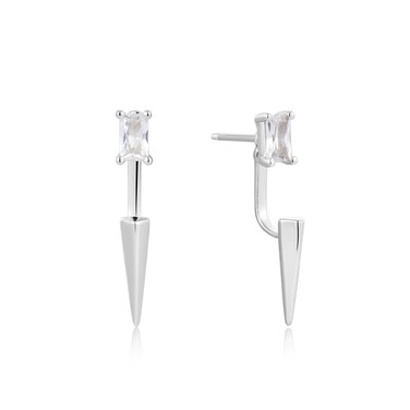 Ania Haie Point Stud Ear Jackets Rhodium-Plated Sterling Silver