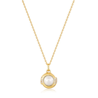 Ania Haie 17"+2" Simulated Pearl Sphere Pendant Necklace Gold-Plated Sterling Silver
