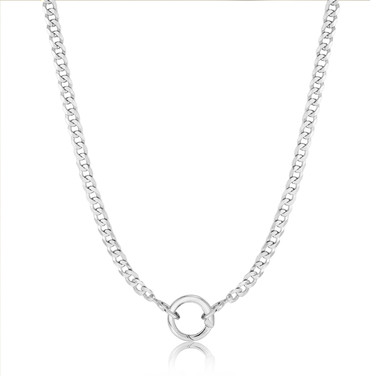 Ania Haie 15"+3" Curb Chain Charm Connector Necklace Rhodium-Plated Sterling Silver