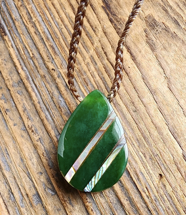 22x15mm Genuine Natural Nephrite Jade Teardrop Pendant with Abalone Accents