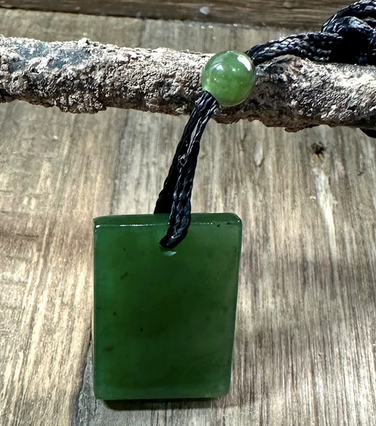 20mm Genuine Natural Nephrite Jade Rectangle Pendant on Cord
