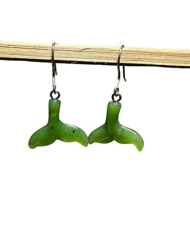 18mm Genuine Natural Nephrite Jade Whale Tail Earrings on Sterling Silver Hooks
