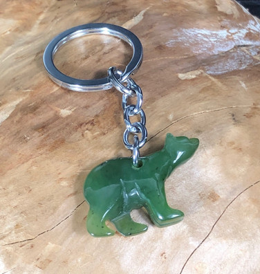 35mm Genuine Natural Nephrite Jade Carved Polar Bear Keychain