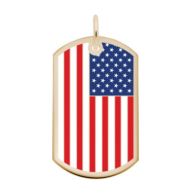 USA Flag Military Dog Tag-Style Charm (Choose Metal) by Rembrandt