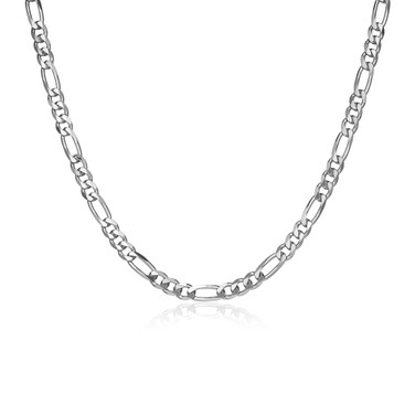 20" Mens Rhodium-Plated Sterling Silver Figaro Chain Necklace
