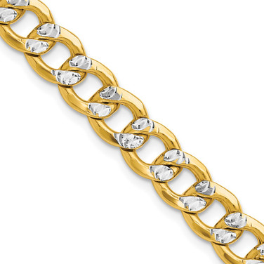 14K Yellow Gold 7.75mm Hollow with Rhodium Pave Curb Chain PWF180-18