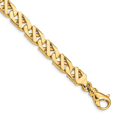 10k Yellow Gold 7.9mm Fancy Link Hand Polished Bracelet