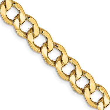 26" 14K Yellow Gold 7mm Semi-Solid Curb Chain Necklace