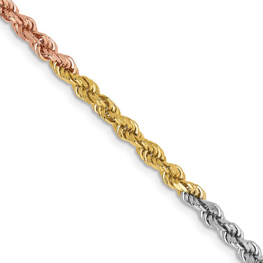 14K Tri-color Gold 20 inch 2.9mm Diamond-cut Rope with Lobster Clasp Chain