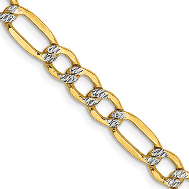 14K Yellow Gold 26 inch 5.25mm Hollow with Rhodium Pave Figaro with Lobster Clasp Chain