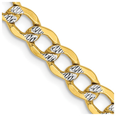 14K Yellow Gold 18 inch 5.2mm Hollow with Rhodium Pave Curb with Lobster Clasp Chain
