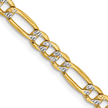 14K Yellow Gold 18 inch 3.9mm Hollow with Rhodium Pave Figaro with Lobster Clasp Chain