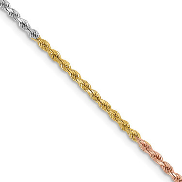 14K Tri-color Gold 18 inch 1.75mm Diamond-cut Rope with Lobster Clasp Chain