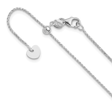 14K White Gold Adjustable 1mm Diamond-cut Open Franco Chain