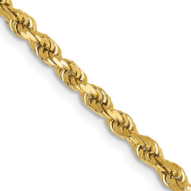 16" 14K Yellow Gold 3mm Semi-solid Diamond-cut Rope Chain Necklace