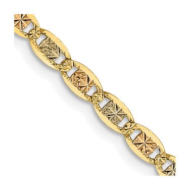 14K 16 inch 2.75mm Tri-color Gold Pave Valentino with Lobster Clasp Chain