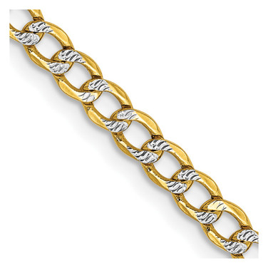 14K Yellow Gold 16 inch 3.4mm Hollow with Rhodium Pave Curb with Lobster Clasp Chain