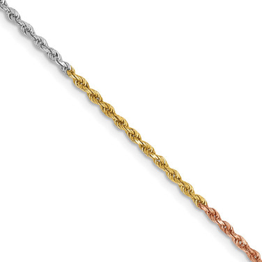 14K Tri-color Gold 16 inch 1.5mm Diamond-cut Rope with Lobster Clasp Chain