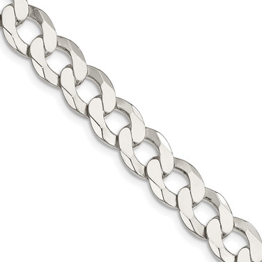 26" Sterling Silver 9.75mm Flat Curb Chain Necklace