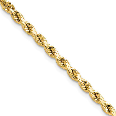18" 10K Yellow Gold 3mm Semi-solid Diamond-cut Rope Chain Necklace