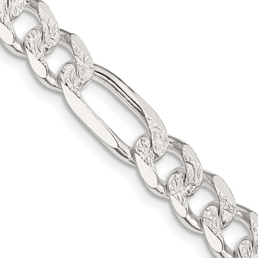 Sterling Silver 8mm Pave Flat Figaro Chain QFF220-20