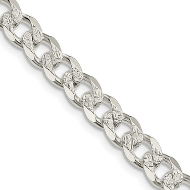 22" Sterling Silver 7mm Pave Curb Chain Necklace