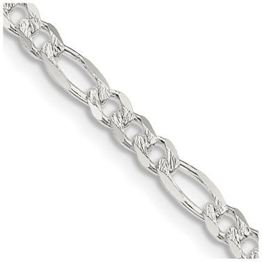 20" Sterling Silver 4mm Pave Flat Figaro Chain Necklace
