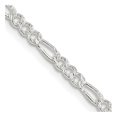 16" Sterling Silver 3mm Pave Flat Figaro Chain Necklace