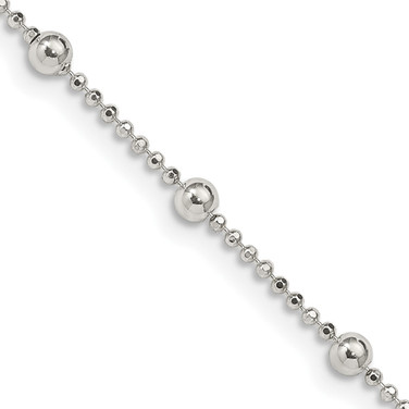 18" Sterling Silver 1.15mm Diamond-cut Fancy Beaded Chain Necklace