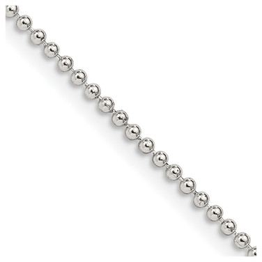 18" Sterling Silver 1.5mm Beaded Chain Necklace w/2in ext.