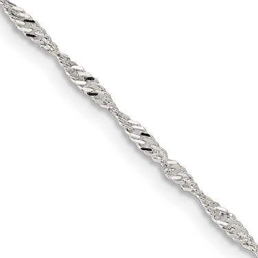 18" Sterling Silver 1.75mm Singapore Chain Necklace w/2in ext.