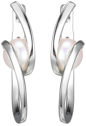 ELLE Jewelry - 22mm Rhodium-plated Sterling Silver Hoop Earrings w/ Genuine Cultured Freshwater Pearl