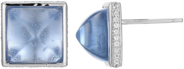 ELLE Jewelry - "Pivot" Rhodium-Plated Sterling Silver Lab-Created Blue Quartz and Cubic Zirconia Square Stud Earrings