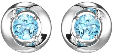 ELLE Jewelry - Rhodium-plated Sterling Silver Swirl Stud Earrings w/ Genuine Blue Topaz