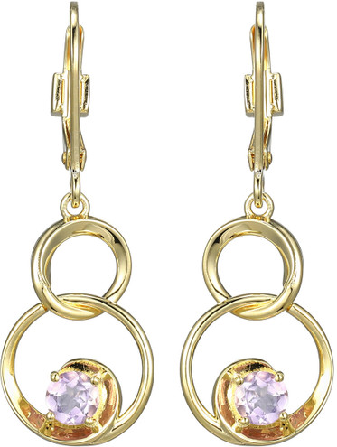 ELLE Jewelry - Gold-Plated Sterling Silver Swirl Leverback Drop Earrings w/ Genuine Pink Amethyst