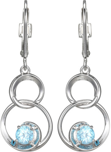 ELLE Jewelry - Rhodium-Plated Sterling Silver Swirl Leverback Drop Earrings w/ Genuine Blue Topaz