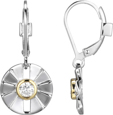 ELLE Jewelry - 26mm Pleat Design Drop Earrings in Rhodium-Plated Sterling Silver with Yellow Gold-Plated Accent and Cubic Zirconia