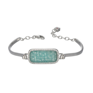 6"+1.5" Rhodium-Plated Sterling Silver Amazonite & White CZ Bracelet by ELLE