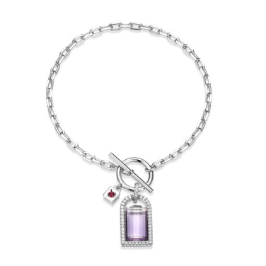 6.5" Sterling Silver Fancy Bracelet with African Amethyst & White Crystal Doublet and Pave Cubic Zirconia by ELLE