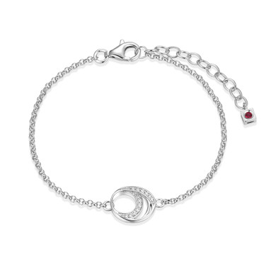 6.5"+1.5" Sterling Silver "Between" Bracelet with Round Cubic Zirconia on Rolo Chain by ELLE