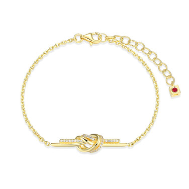 6.5"+1.5" Yellow Gold-Plated Sterling Silver Knot Bracelet with Cubic Zirconia by ELLE