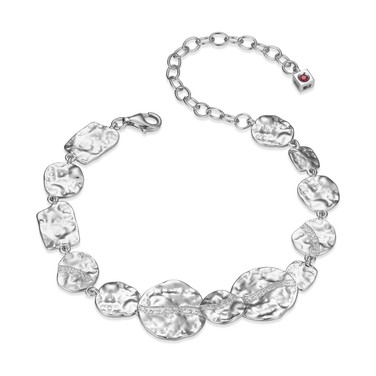 6.5"+2.5" Rhodium-Plated Sterling Silver Multi-Disc CZ Bracelet by ELLE