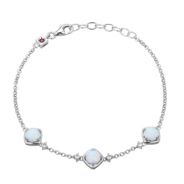 6.75"+1" Cushion-Cut Lab-Created Opal and White Topaz Station Bracelet in Sterling Silver by ELLE