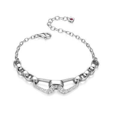 6.75"+1.5" Rhodium-Plated Sterling Silver Pave Link Bracelet by ELLE 6.75"+1.5" Rhodium-Plated Sterling Silver Pave Link Bracelet by ELLE