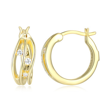 15mm Yellow Gold-Plated Sterling Silver 12mm Hoop Earrings with Cubic Zirconia & Matte Finish by ELLE