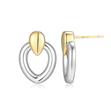 20mm Two-Tone Sterling Silver Drop Earrings with Polished Teardrop Tops by ELLE