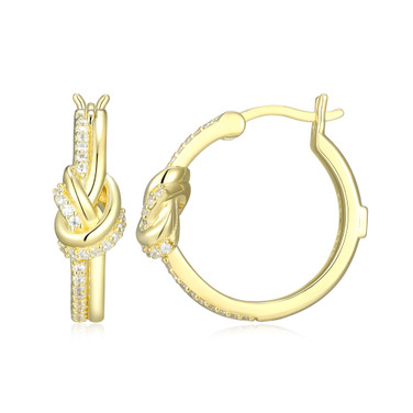 20mm Yellow Gold-Plated Sterling Silver Knot Hoop Earrings with Cubic Zirconia - Unity Collection by ELLE