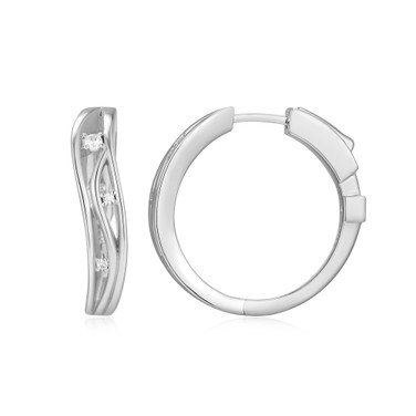 24mm Sterling Silver Matte-Finish Hoop Earrings with Twisting CZ Inlay by ELLE
