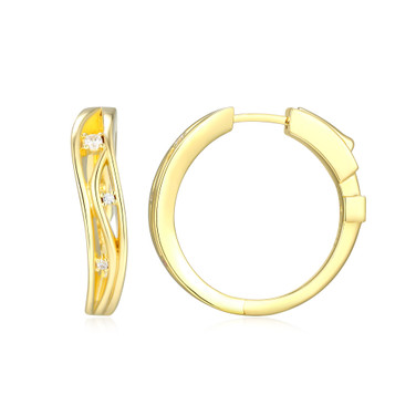 24mm Yellow Gold-Plated Sterling Silver Matte & Polished Hoop Earrings with Cubic Zirconia by ELLE